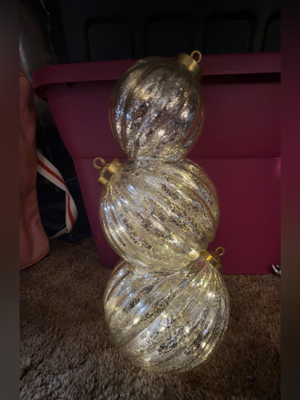 14" Lit Stacked Fluted Mercury Glass Ornaments by Valerie Parr Hill - Picture 4 of 5